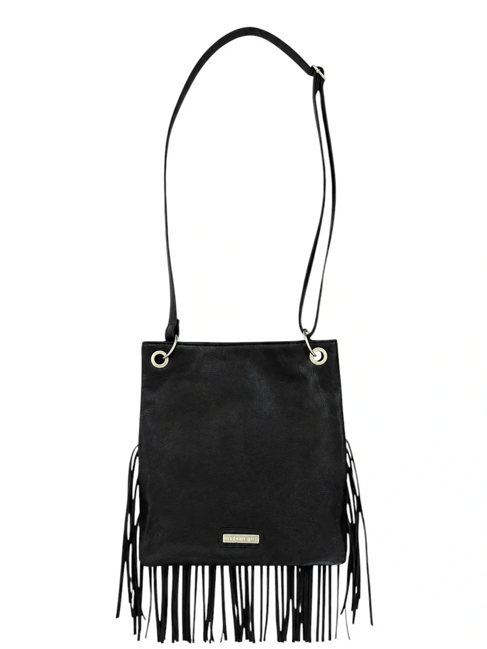 Madden Girl Black Faux Leather Fringe Adjustable Crossbody Purse Y2K Western
